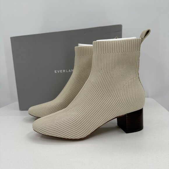 Everlane The Glove Boot in Bone size 8.5 Women's Stretch Rib Knit Ankle Bootie - Picture 1 of 10